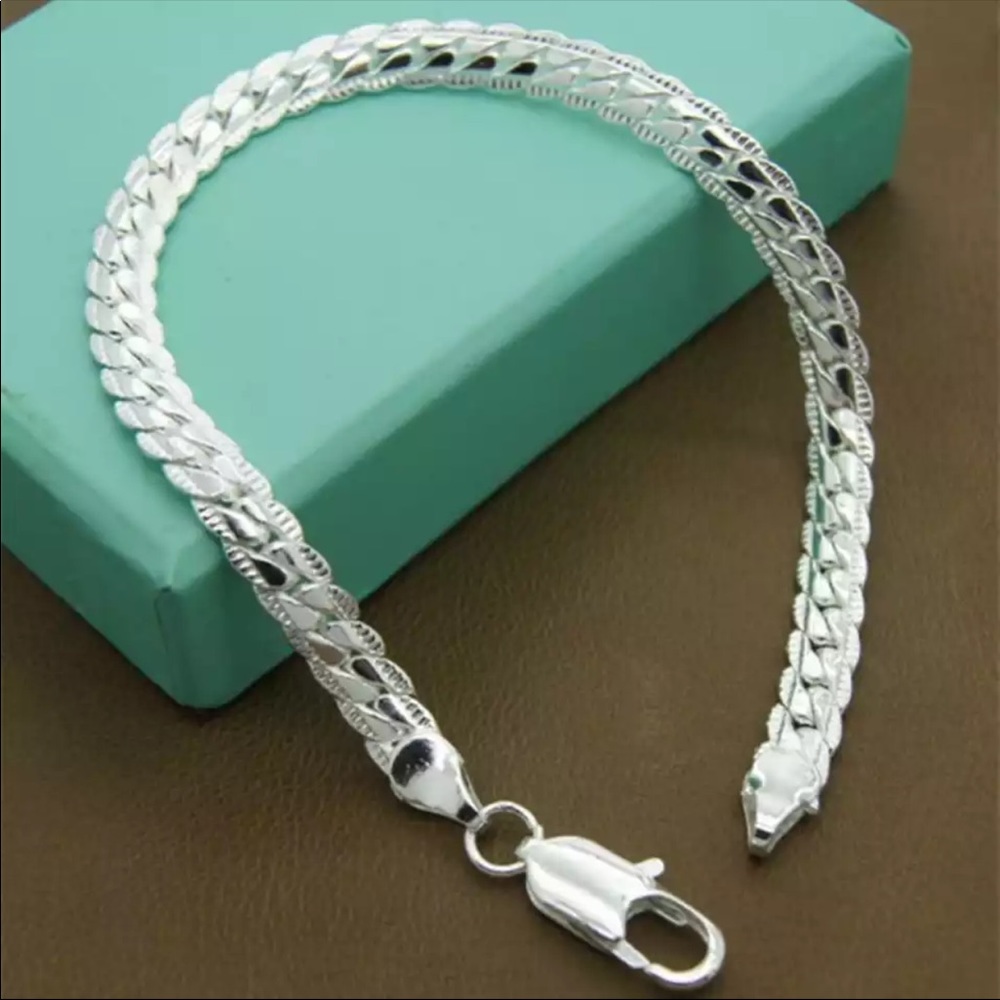 Unisex 925 Silver 5MM Flat Snake Chain Lobster Clasp Collares Bracelet
